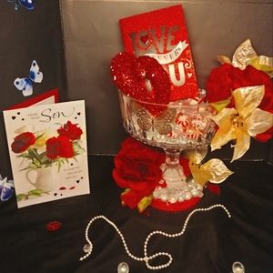 Candy Cane Red & White Valentine's Day Candy Dish Centerpiece